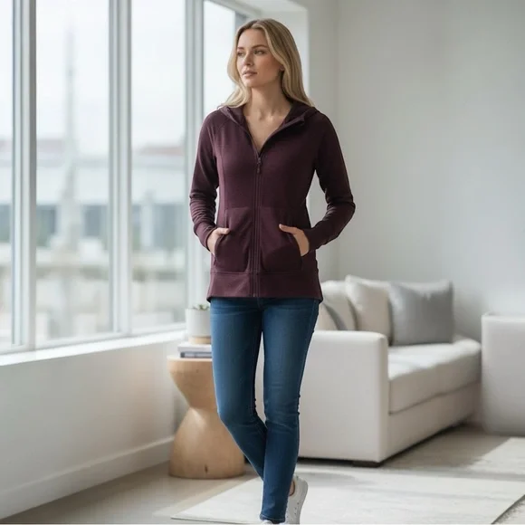 Eddie Bauer‎ Full-Zip Active Hooded Jacket, Women's, Dark Burgandy, Size Large - Picture 2 of 12